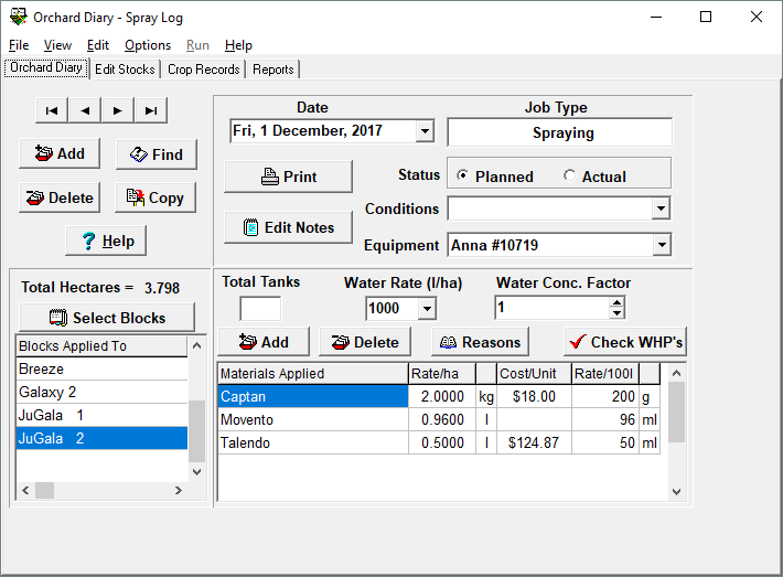 Orchard 2000 (SprayLog) Software